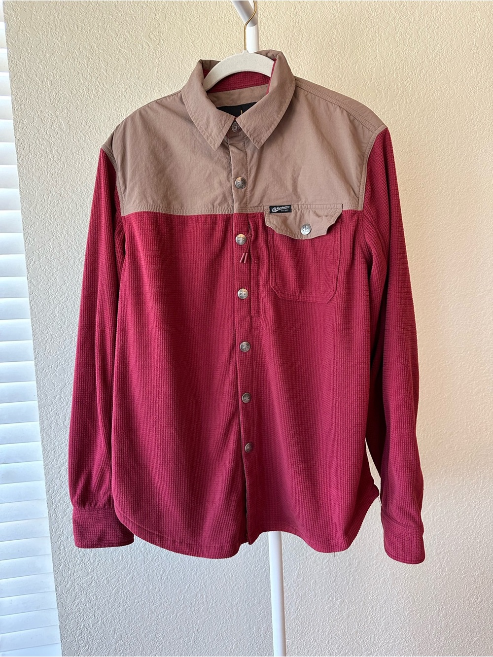 STS Ranchwear men’s Hudson waffle fleece snap shirt red and tan size medium